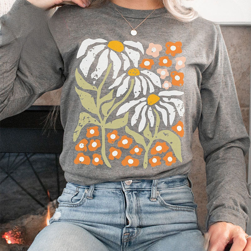 Langärmeliges Boho-Blumen-Sweatshirt
