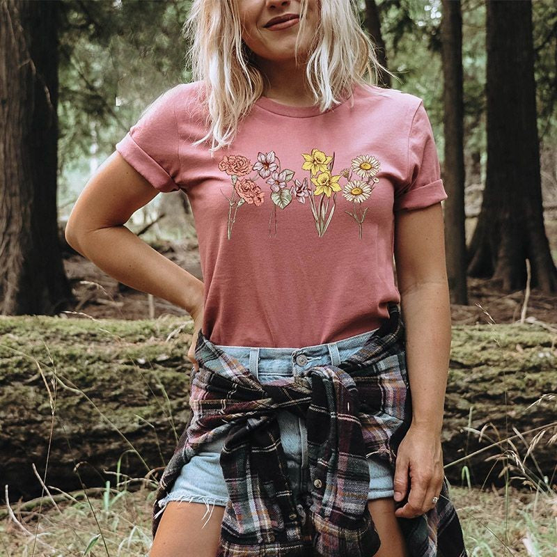 T-shirt à col rond imprimé fleurs