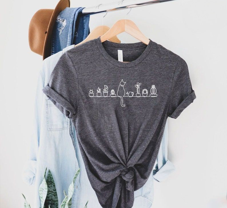T-shirt imprimé chats et plantes