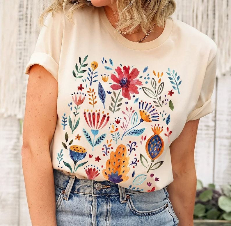 T-shirt à fleurs sauvages de style vintage