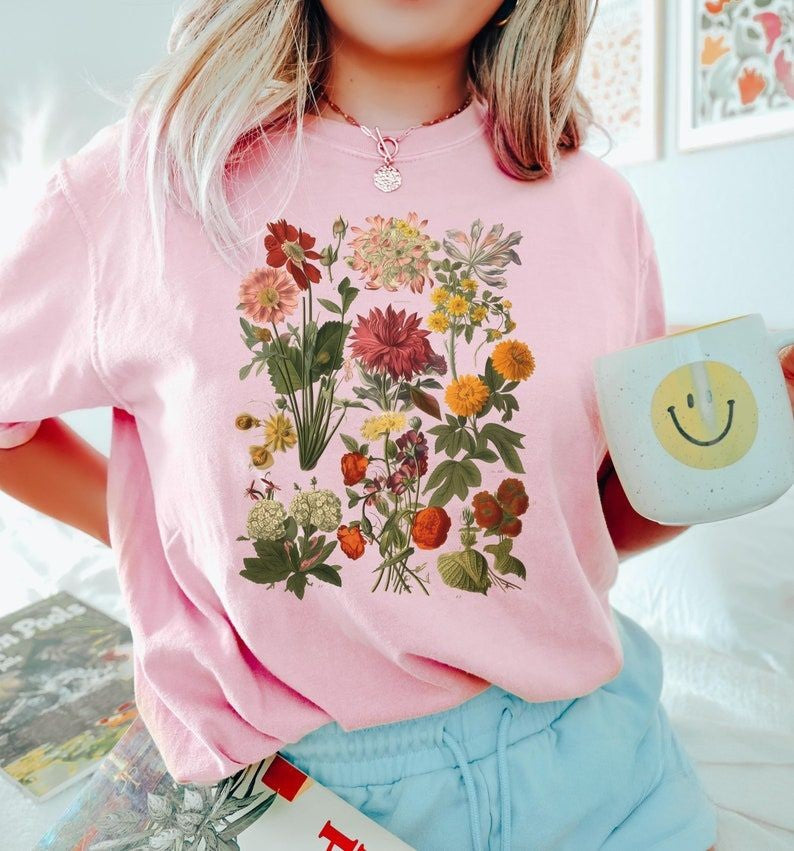 Vintage botanisches Blumen-T-Shirt