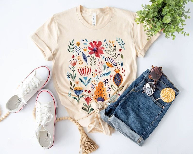 T-shirt à fleurs sauvages de style vintage