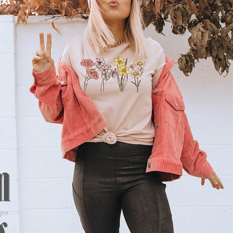 T-shirt à col rond imprimé fleurs
