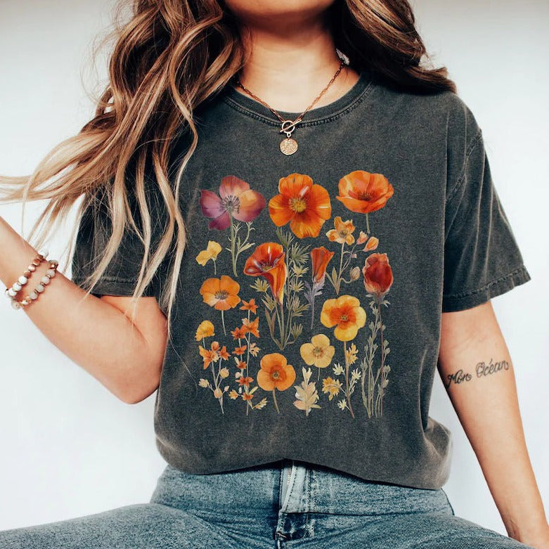 Sweat-shirt à fleurs Boho pressées orange