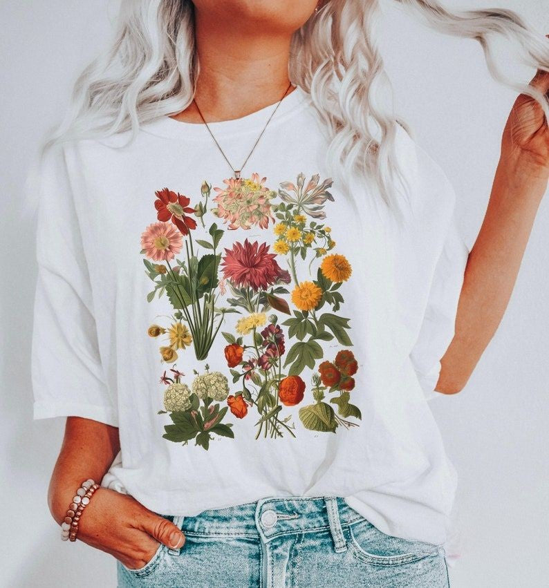 Vintage botanisches Blumen-T-Shirt