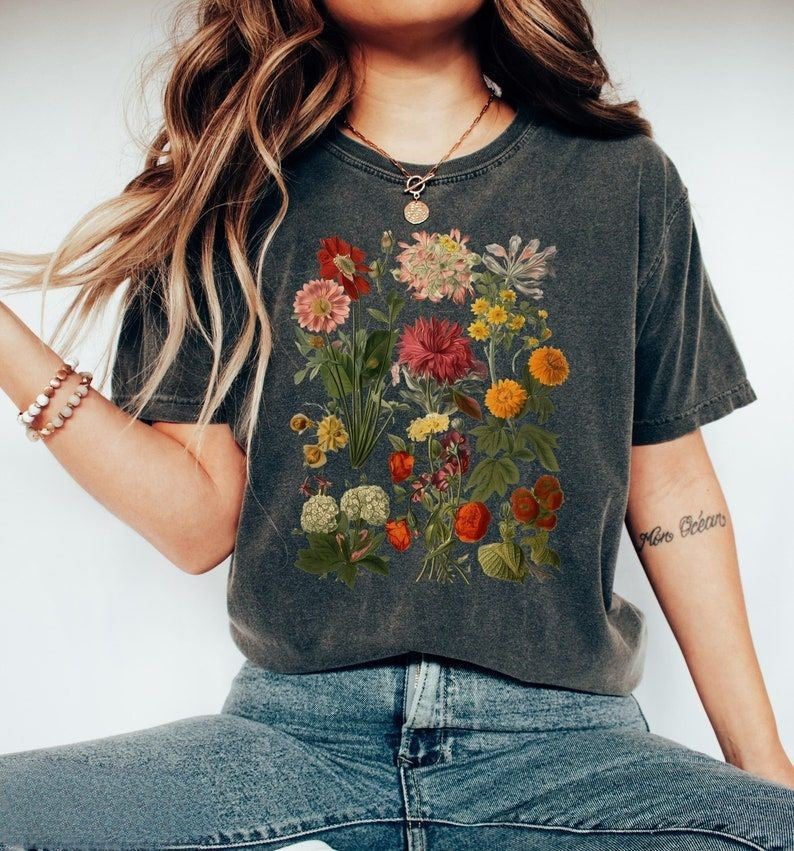 Vintage botanisches Blumen-T-Shirt