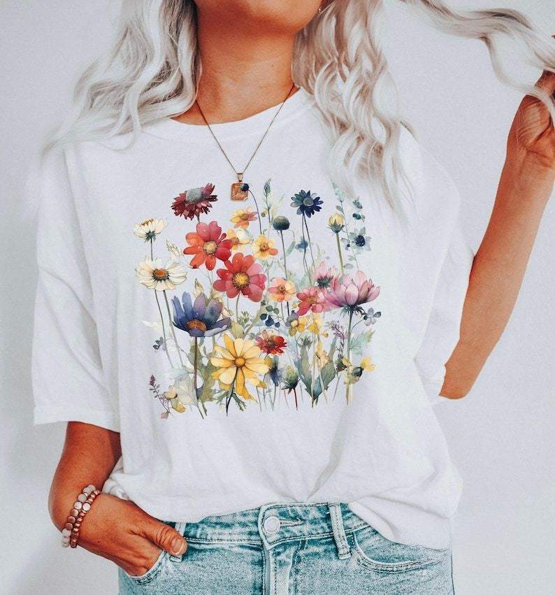 Boho-Aquarell-Wildblumen-T-Shirt