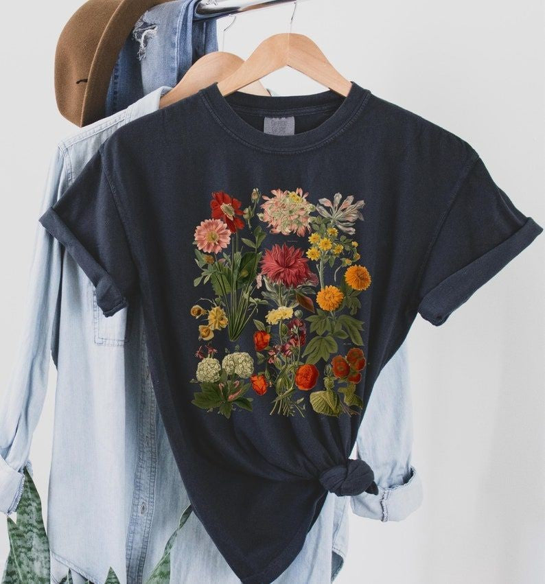 Vintage botanisches Blumen-T-Shirt