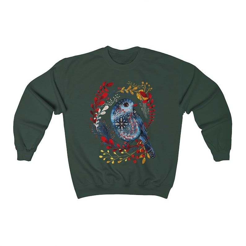 Sweat-shirt d’oiseau d’art populaire Sweat-shirt botanique nordique