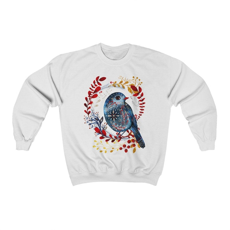 Sweat-shirt d’oiseau d’art populaire Sweat-shirt botanique nordique