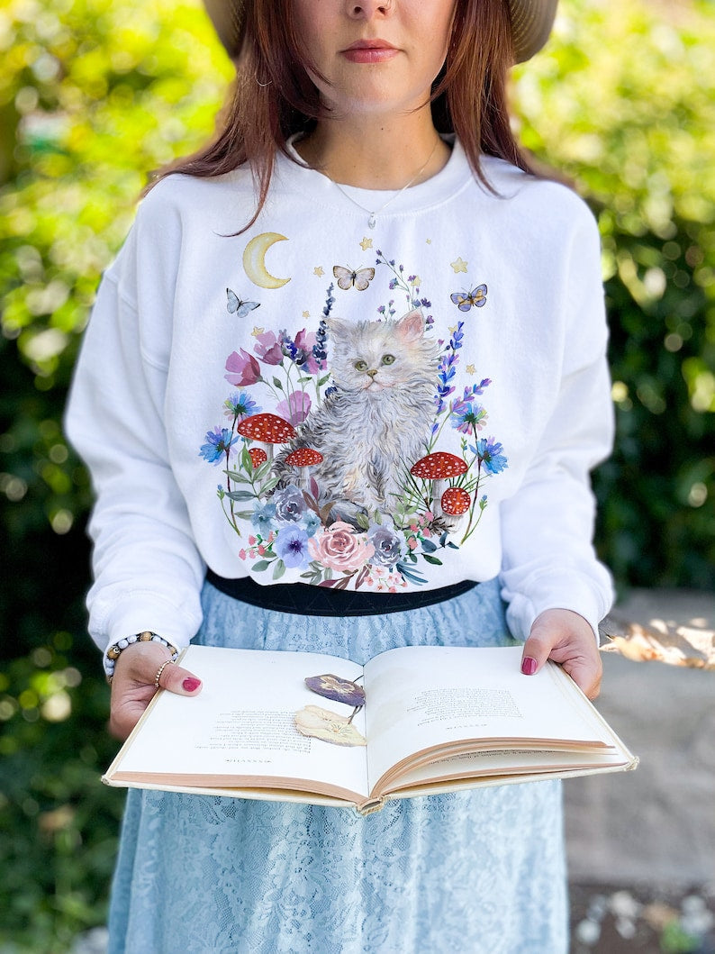 vintage Cat Sweater Cottagecore Floral Esthétique Sweatshirt