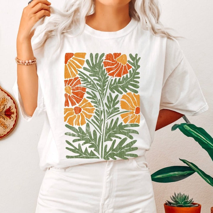 T-shirt vintage de fleurs sauvages botaniques Boho