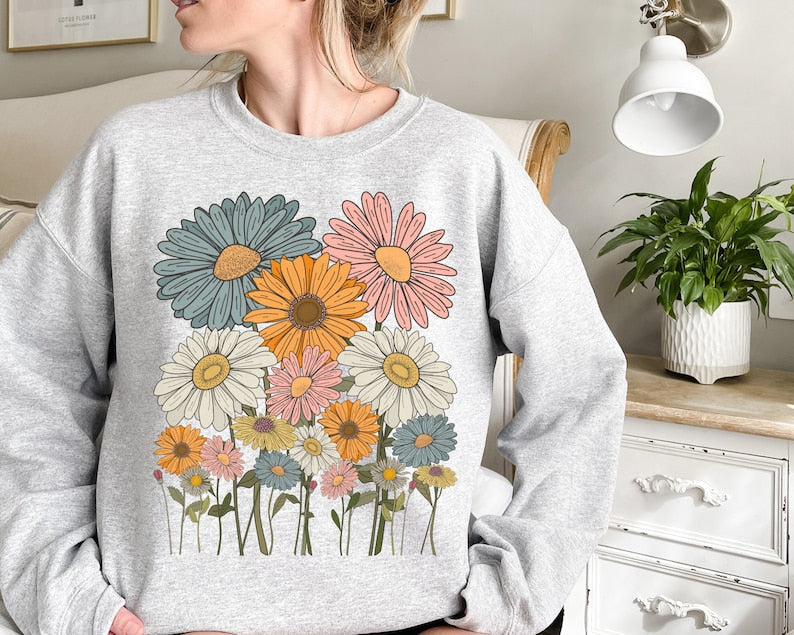 Sweat-shirt à fleurs de marguerites rétro