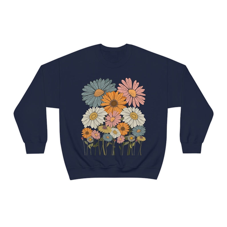 Sweat-shirt à fleurs de marguerites rétro