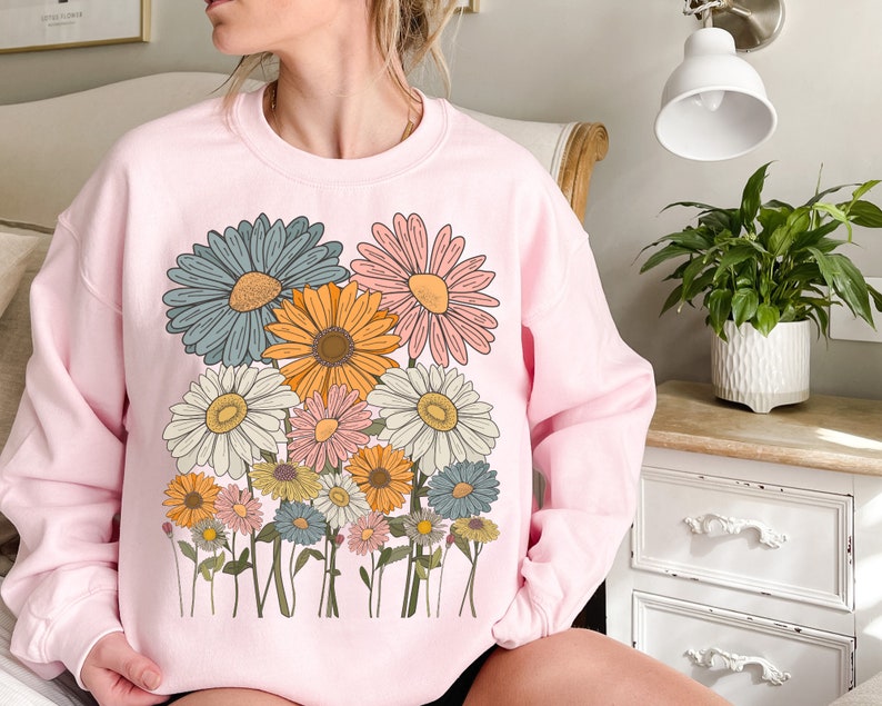 Sweat-shirt à fleurs de marguerites rétro