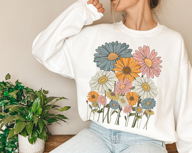 Sweat-shirt à fleurs de marguerites rétro