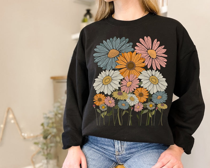Sweat-shirt à fleurs de marguerites rétro