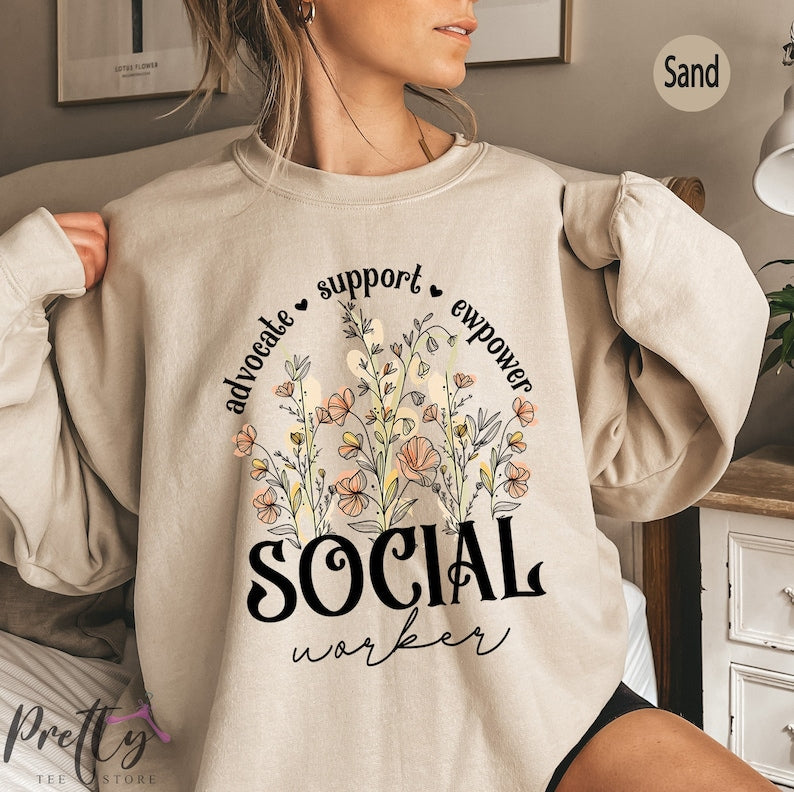 Travailleur social Wildflower Sweatshirt Cadeaux de travailleur social d’école