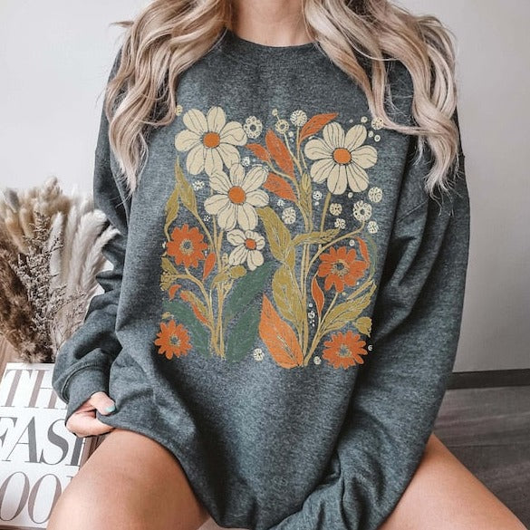 Sweat-shirt style vintage à fleurs bohèmes