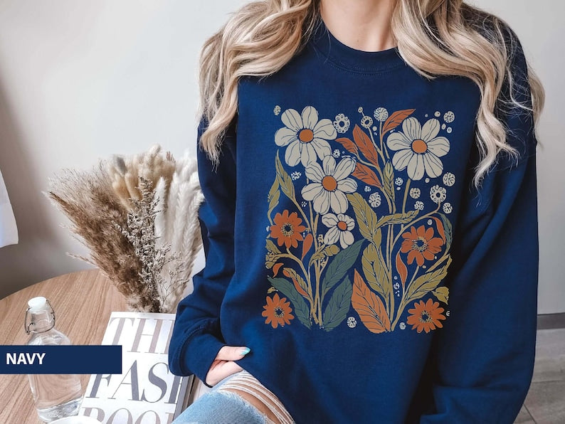 Sweat-shirt style vintage à fleurs bohèmes