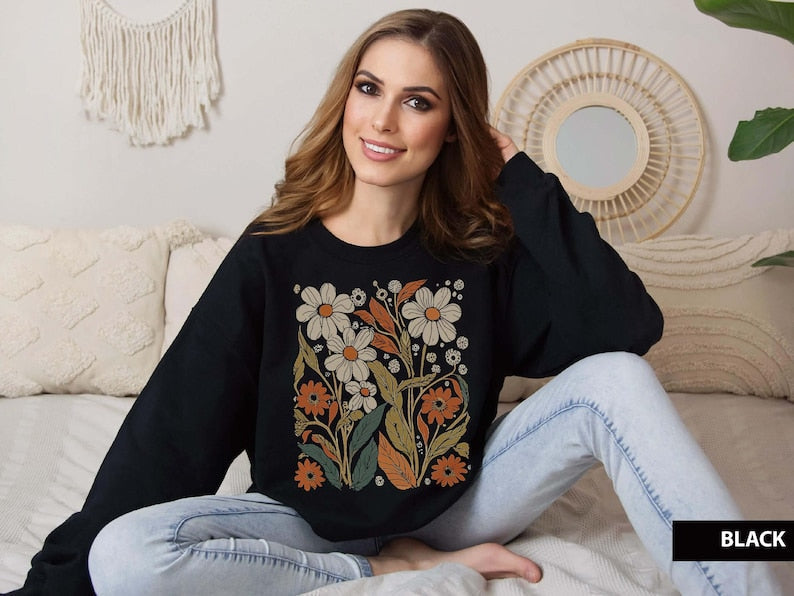 Sweat-shirt style vintage à fleurs bohèmes