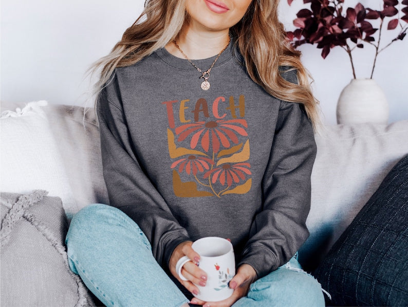 Cadeau d’appréciation de l’enseignant de sweat-shirt d’enseignement de fleurs