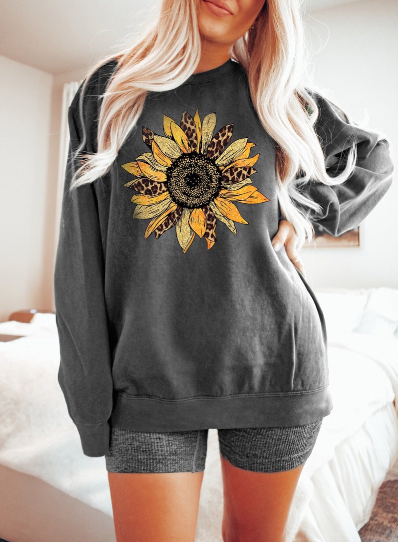 Sweat-shirt à fleurs léopard et tournesol