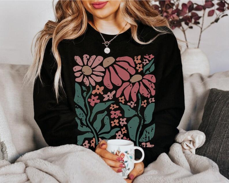 Boho Daisy Flower Sweater Sweat-shirt à fleurs sauvages