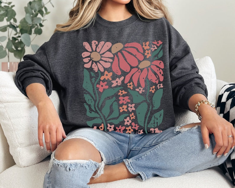 Boho Daisy Flower Sweater Sweat-shirt à fleurs sauvages