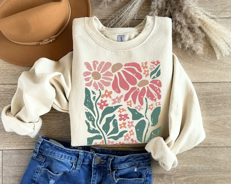 Boho Daisy Flower Sweater Sweat-shirt à fleurs sauvages