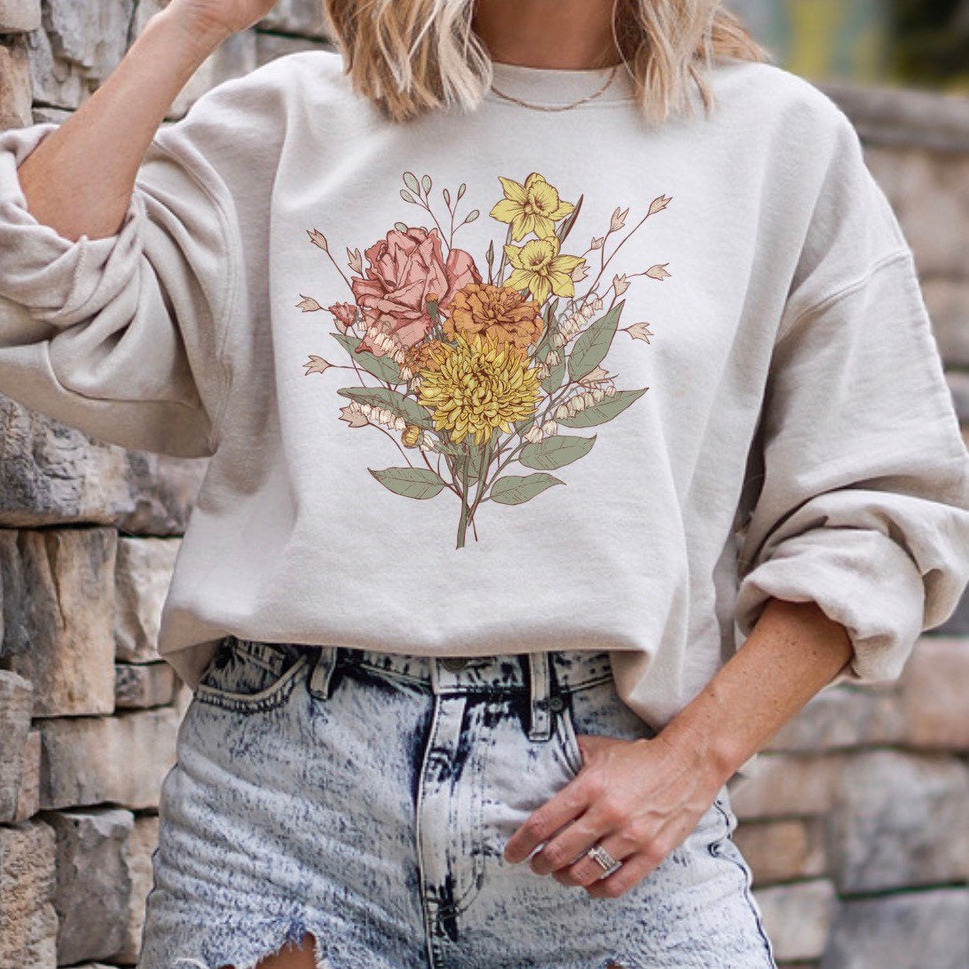 Cadeau d’amoureux des plantes pour maman Bouquet Sweat-shirt confortable à col rond