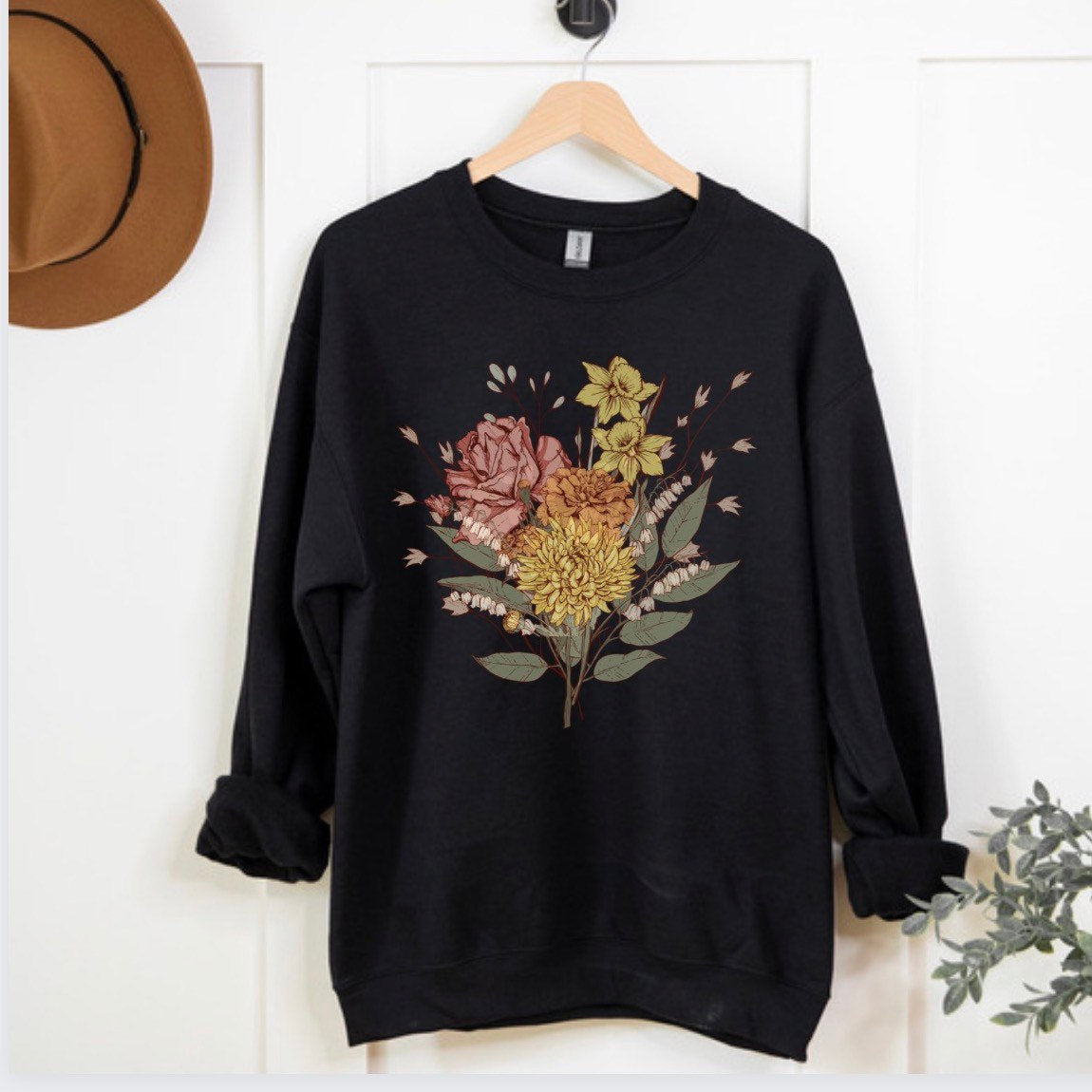 Cadeau d’amoureux des plantes pour maman Bouquet Sweat-shirt confortable à col rond