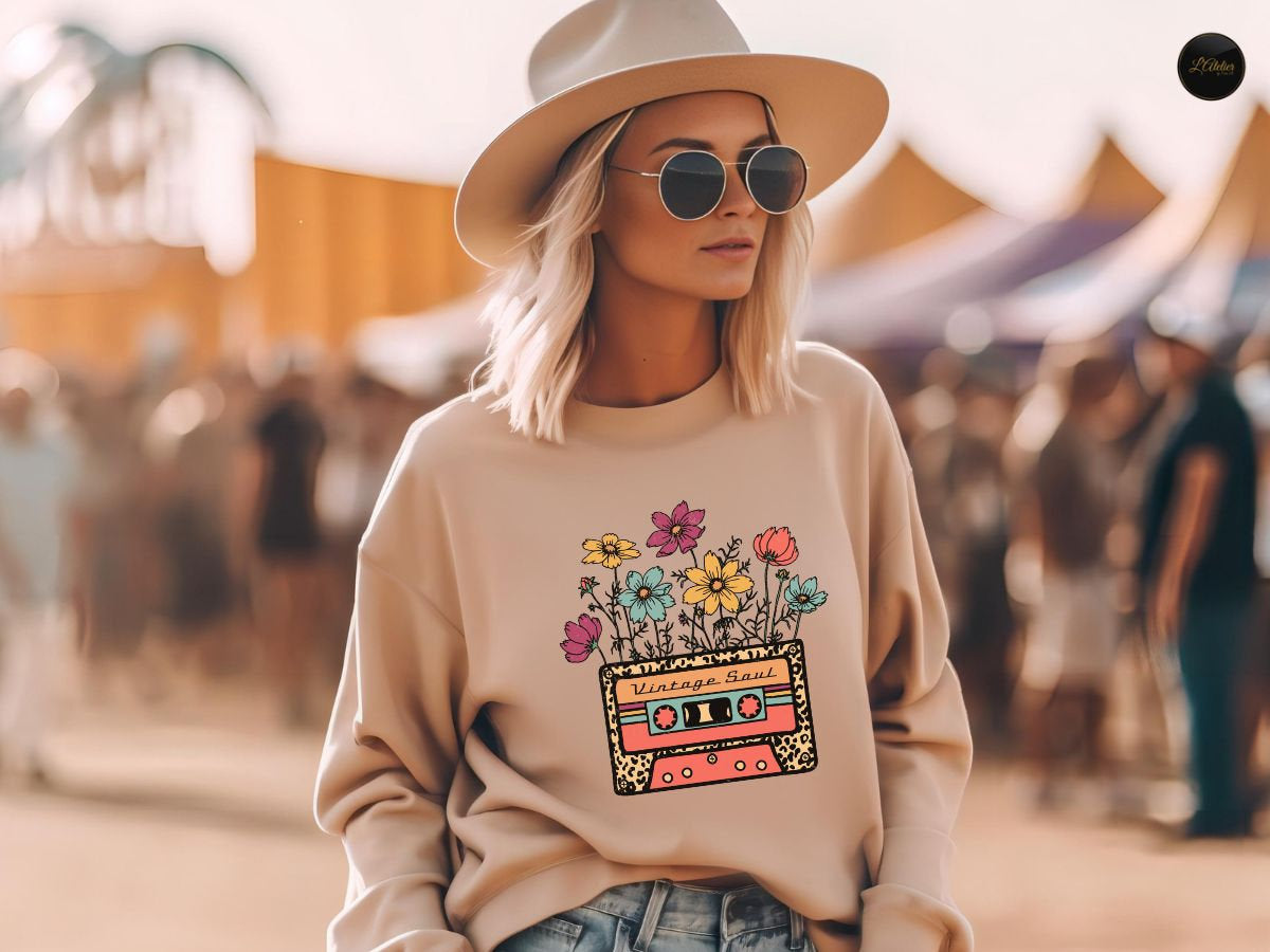 Bohème Floral Unisexe Plante Simple Floral Ras du Cou Pull Confortable