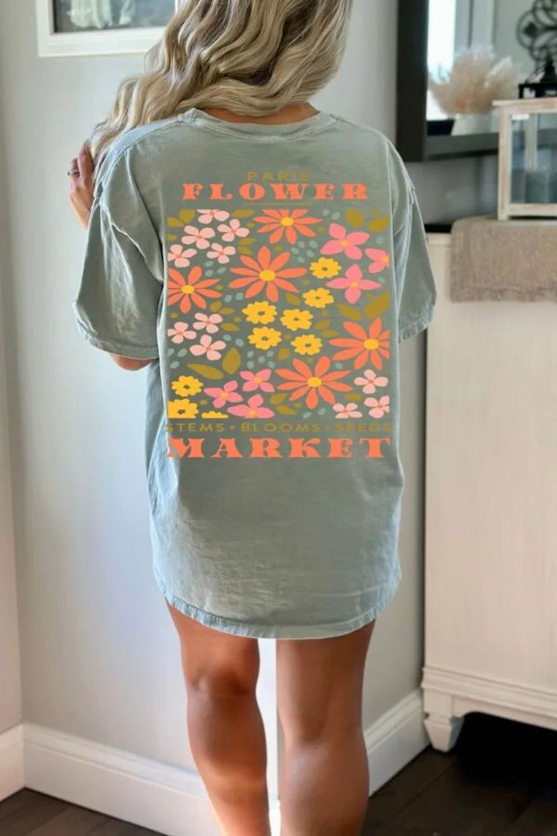 T-shirt de fleurs pressées vintage Boho Wildflowers