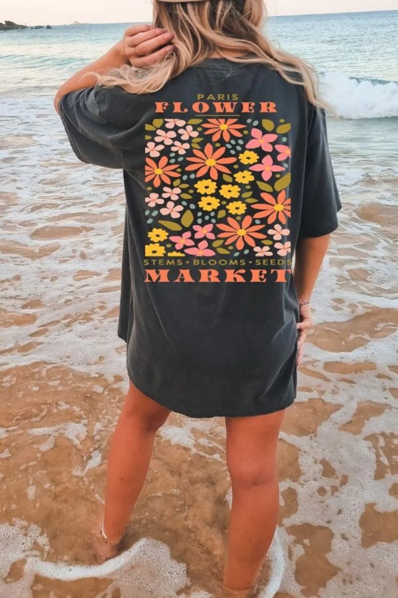 T-shirt de fleurs pressées vintage Boho Wildflowers