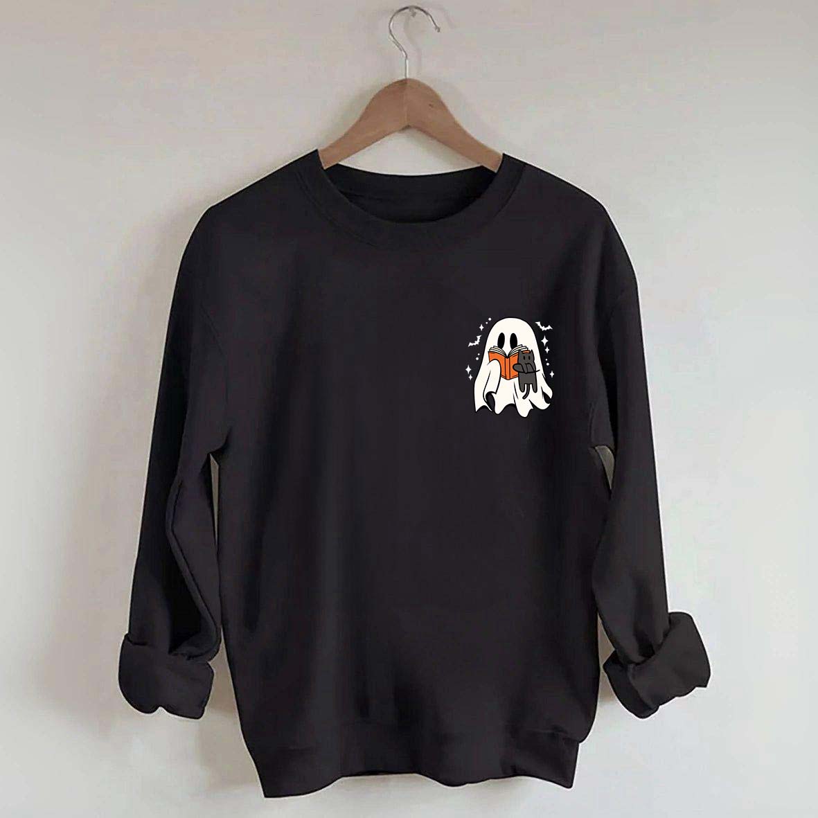 Cute Ghost Reading Book Cat Sweatshirt