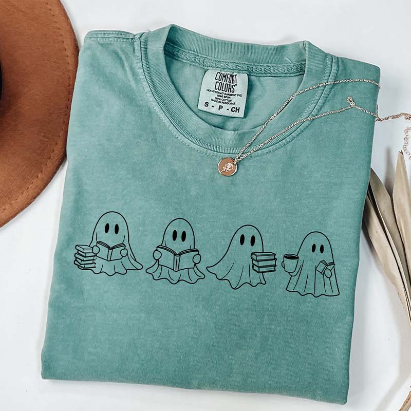 Spooky Season Cute Ghost Reading Books T-Shirt