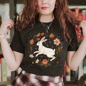 Vintage Floral White Rabbit T-Shirt