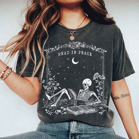 Read in Peace Skeleton Bookish Halloween T-Shirt