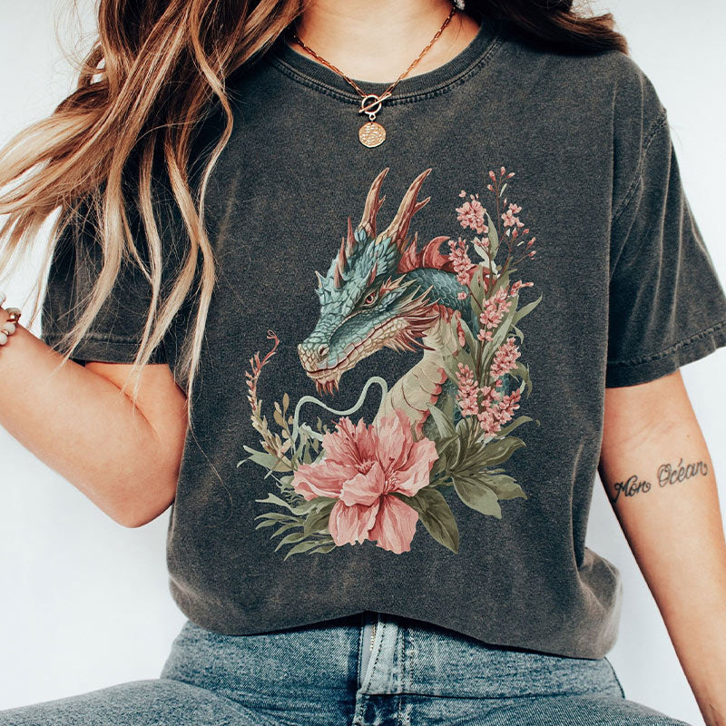 Dragon Floral Mystic Fantasy T-Shirt