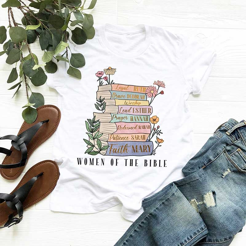 Women of The Bible Floral Religious Book T-Shirt