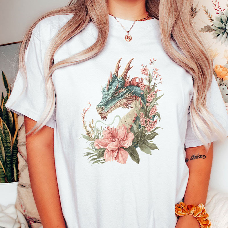 Dragon Floral Mystic Fantasy T-Shirt