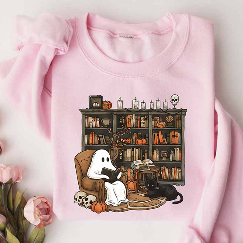 Retro Ghost Reading Books Teacher Sweatshirt