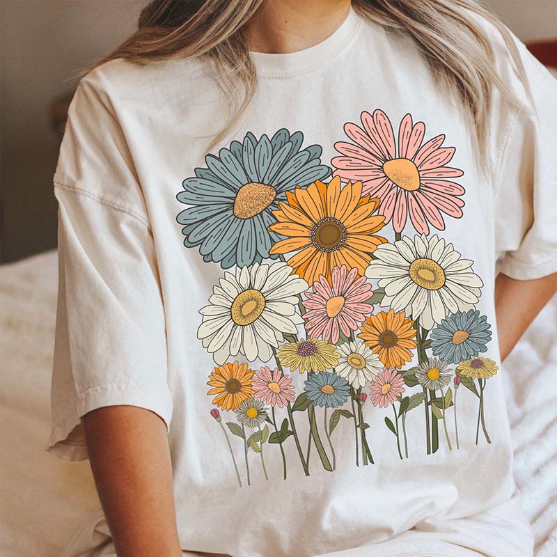 Retro Daisies Flower T-Shirt