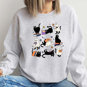 Ghost Black Cat Reading Books Sweatshirt