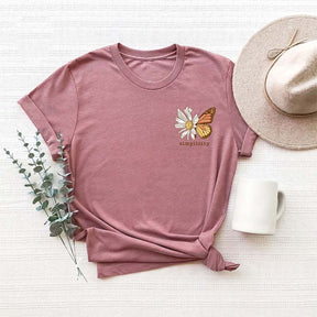 Aesthetic Butterfly Minimalist Flowers T-Shirt