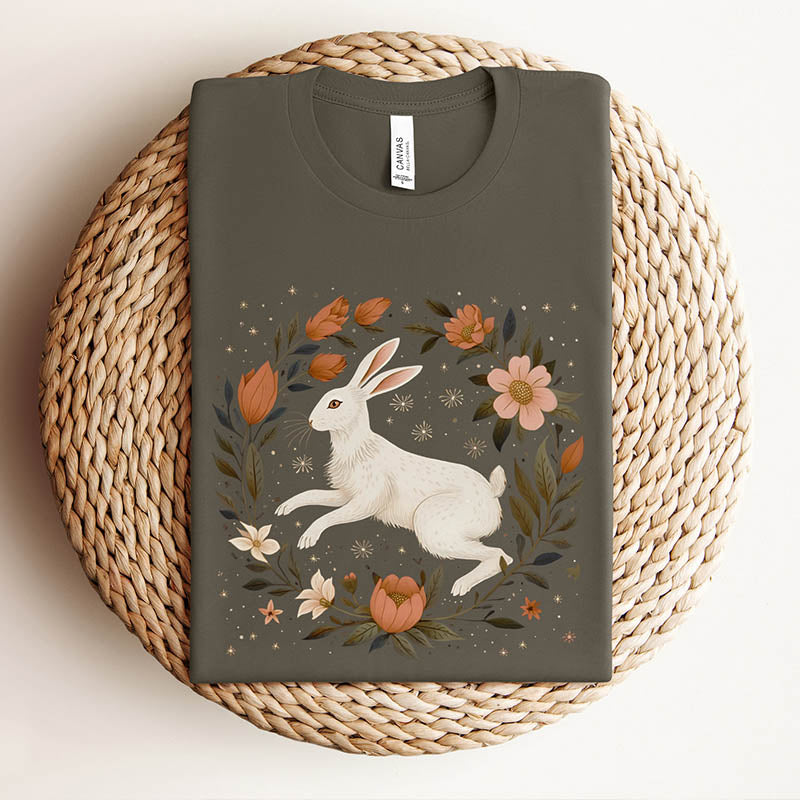 Vintage Floral White Rabbit T-Shirt