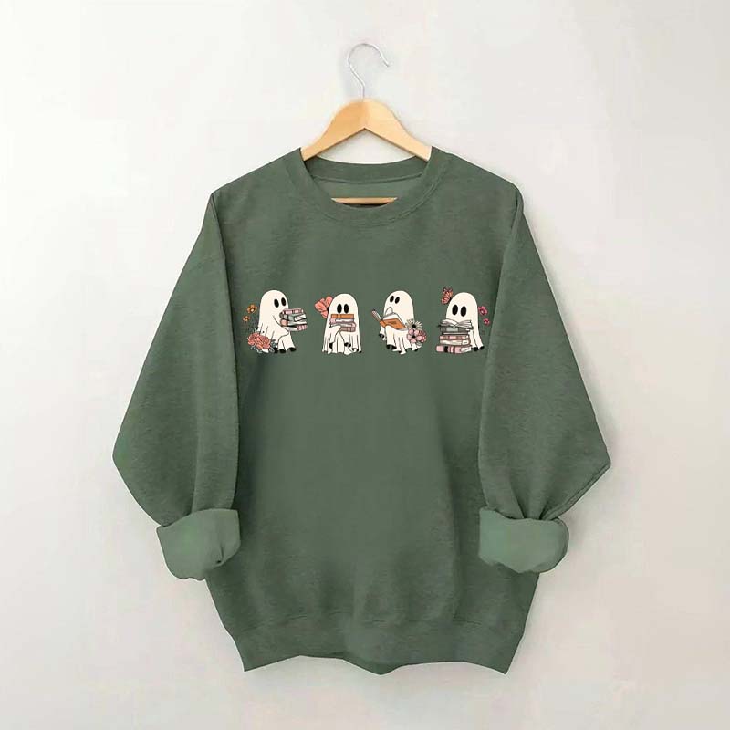 Floral Ghosts Reading Books Sweatshirt