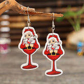 Retro Creative Cartoon Acrylic Holiday Santa Claus Wine Glass Earrings