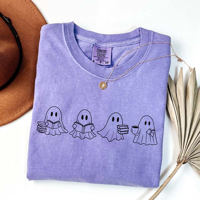 Spooky Season Cute Ghost Reading Books T-Shirt